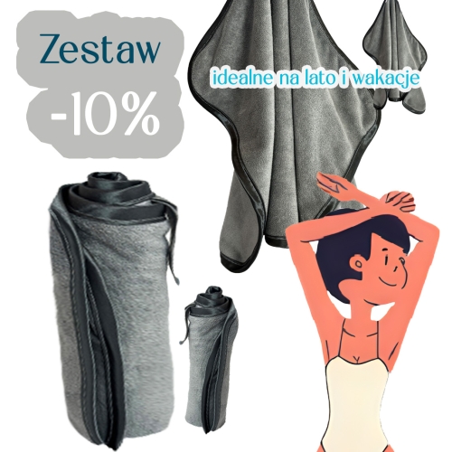 Zestaw 2 Ręczników Superchłonnych- Mega plażowy + mały- Szary